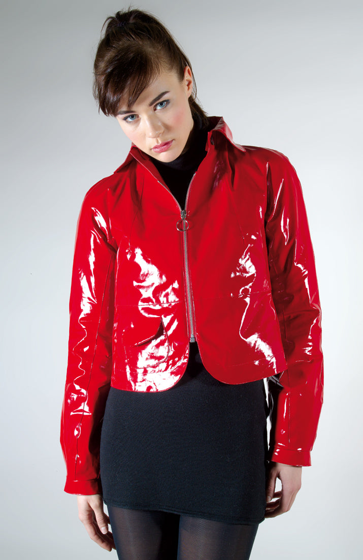 CHARLOTTE VINYL CROPPED RED COAT