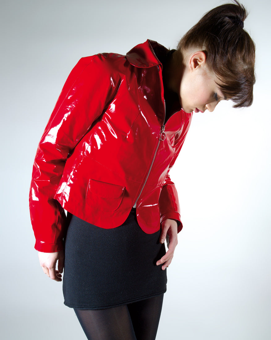 CHARLOTTE VINYL CROPPED RED COAT